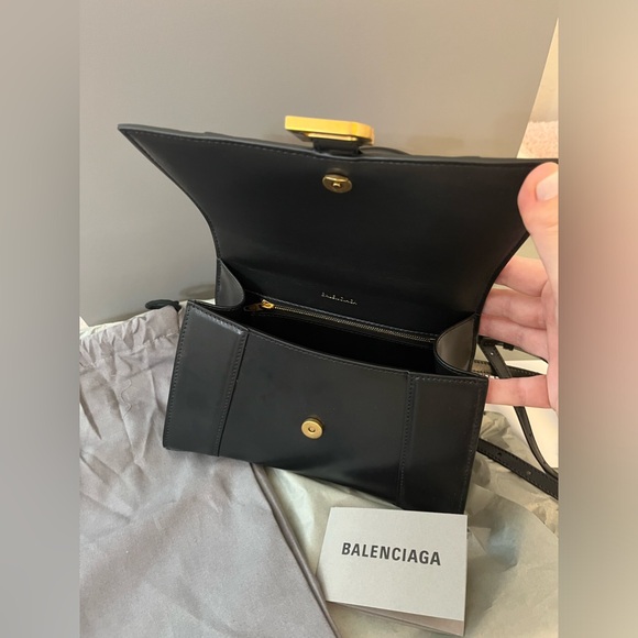 Balenciaga bag, small black and gold hourglass top handle cross body bag - Picture 6 of 9